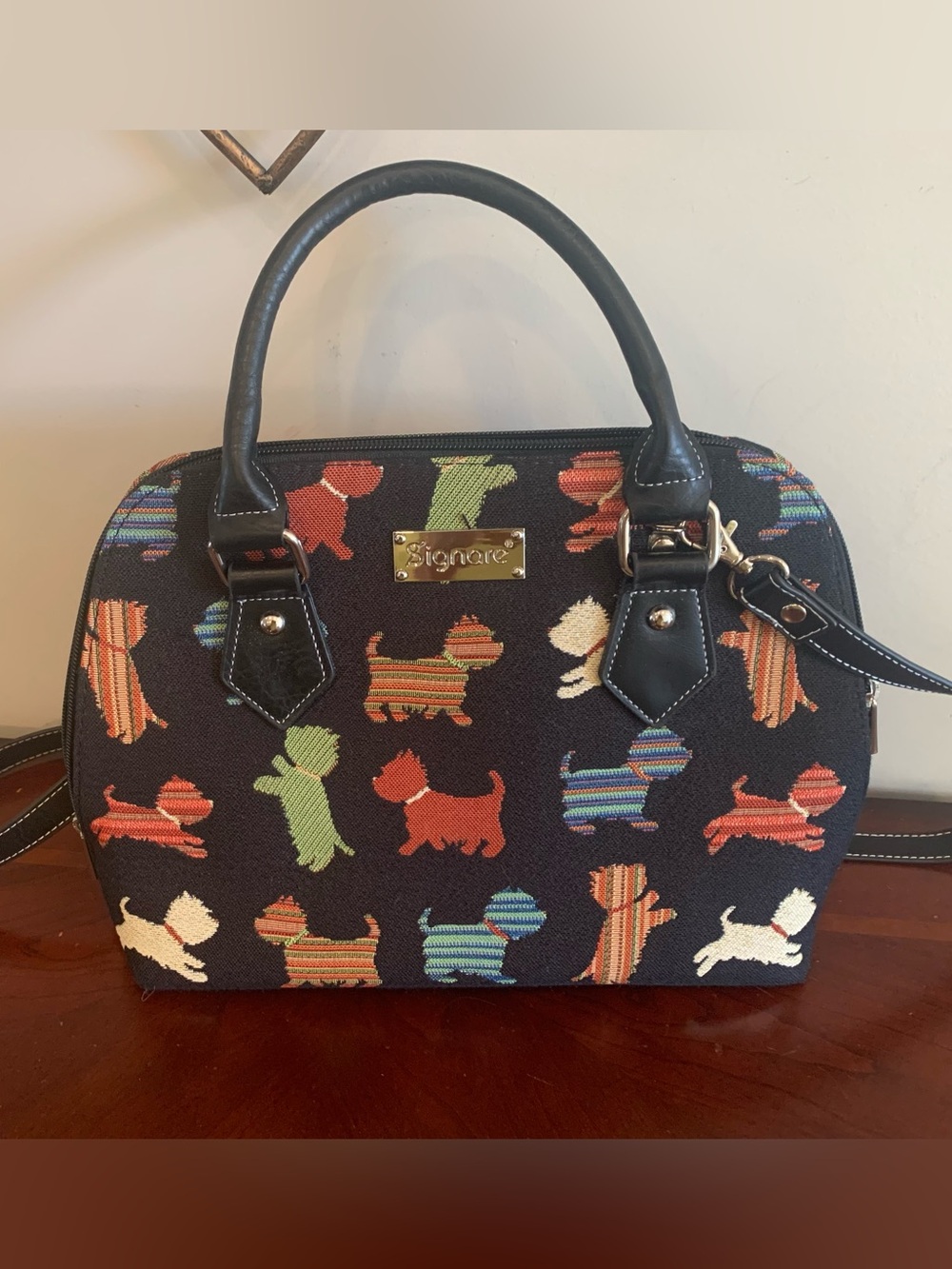 NWOT Signare Black Jacquard Scottie Dog Pattern Purse